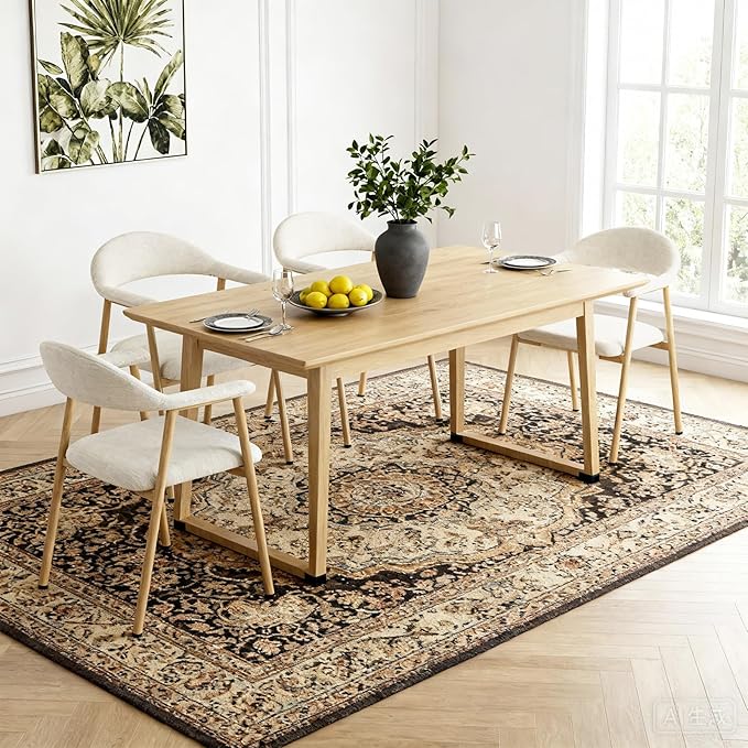 DUMOS Dining Chairs Set of 2, Modern Linen Fabric Upholstered Kitchen Side Chairs with Curved Backrest, Accent Farmhouse Metal Chairs for Kitchen Dining Room Restaurant Cafe, Beige