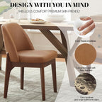 VKNOW Modern Dining Chairs Set of 4, Faux Leather Kitchen Chairs with Wood Legs, Upholstered Side Chair for Kitchen Dining Room, Brown