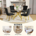 51 Inch Glass Dining Table Set for 4, Rectangular Glass Kitchen Table with 4 Upholstered Velvet Accent Chairs, 5 Piece Modern Dining Room Set, for Home, Apartment, Small Spaces - Black Gold