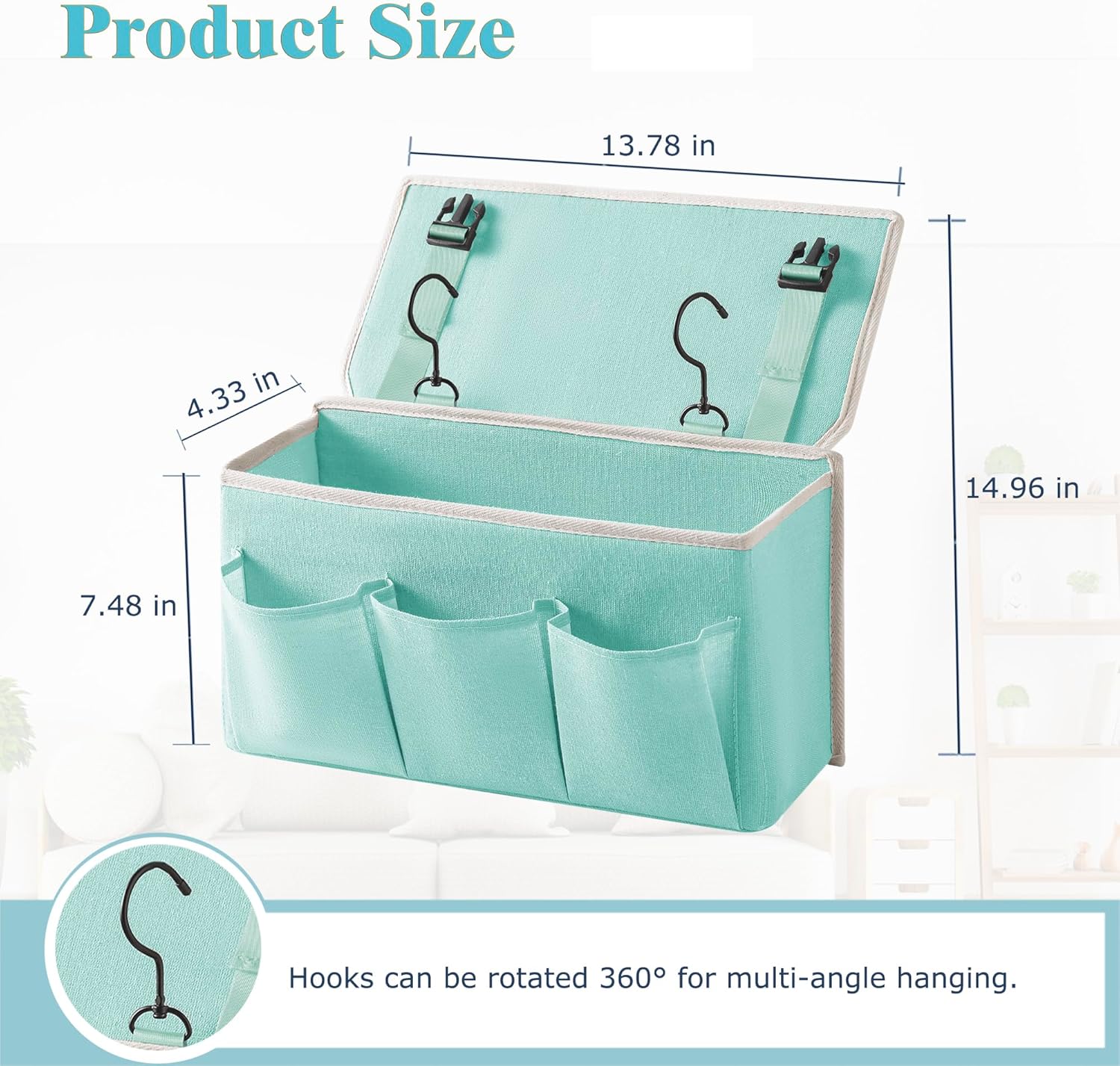Bedside Caddy/Bedside Storage Organizer Hanging Bag with Three Options,Suitable for home beds, sofas, and dormitory beds—can hold magazines, books, phones, iPads, remote controls. (Green)