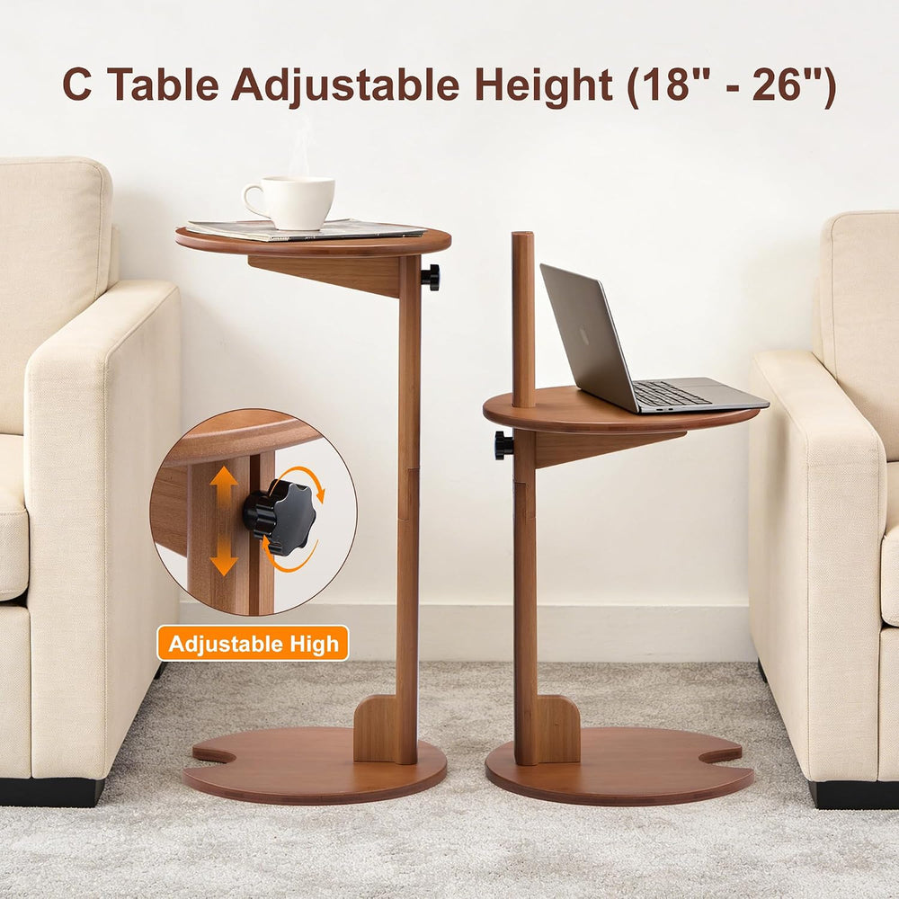18–26" Height Adjustable Bamboo C-Shaped Side End Table for Sofa | Slide...