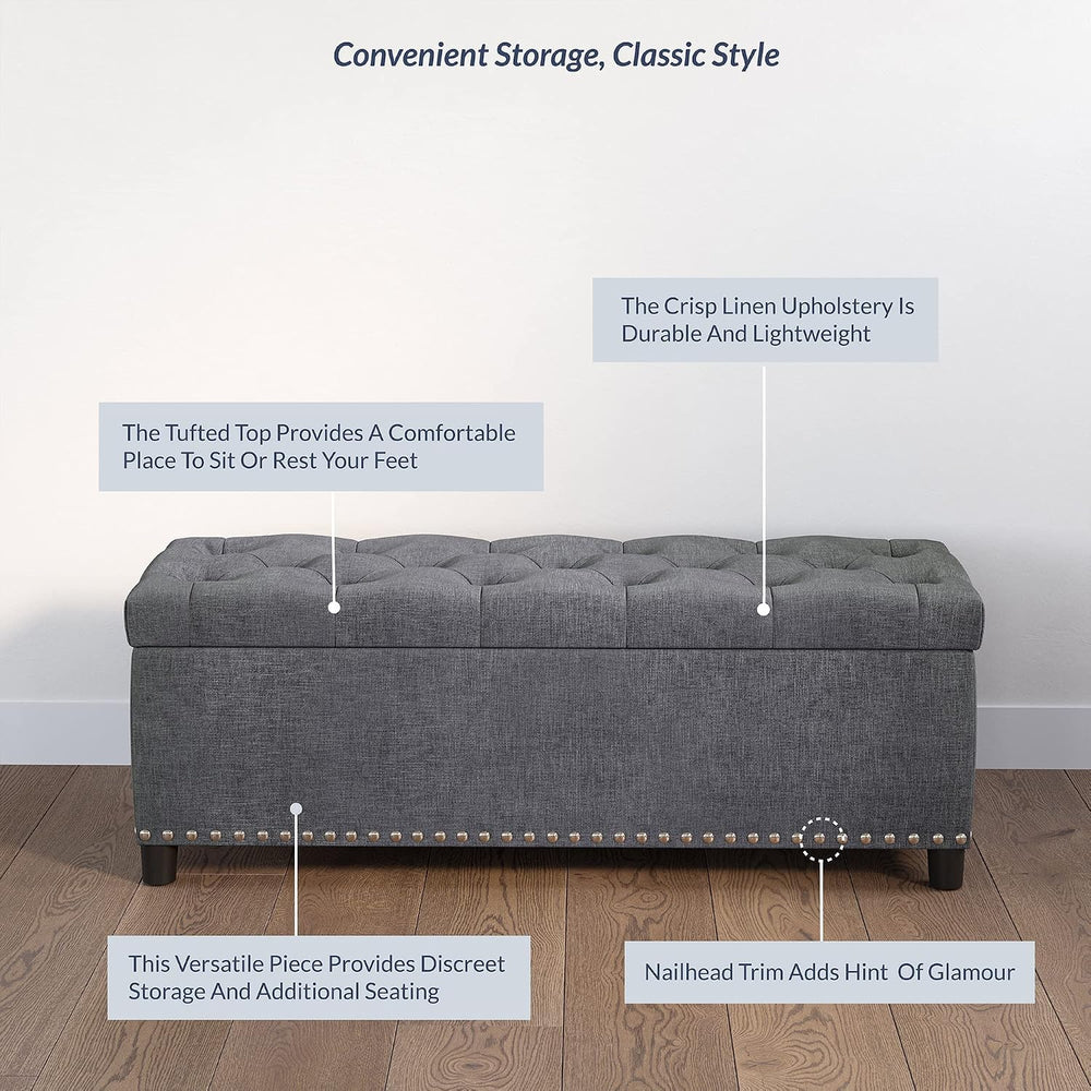 BELLEZE Storage Ottoman, Tufted Ottoman with Close Hinge, Foot Rest for Livin...