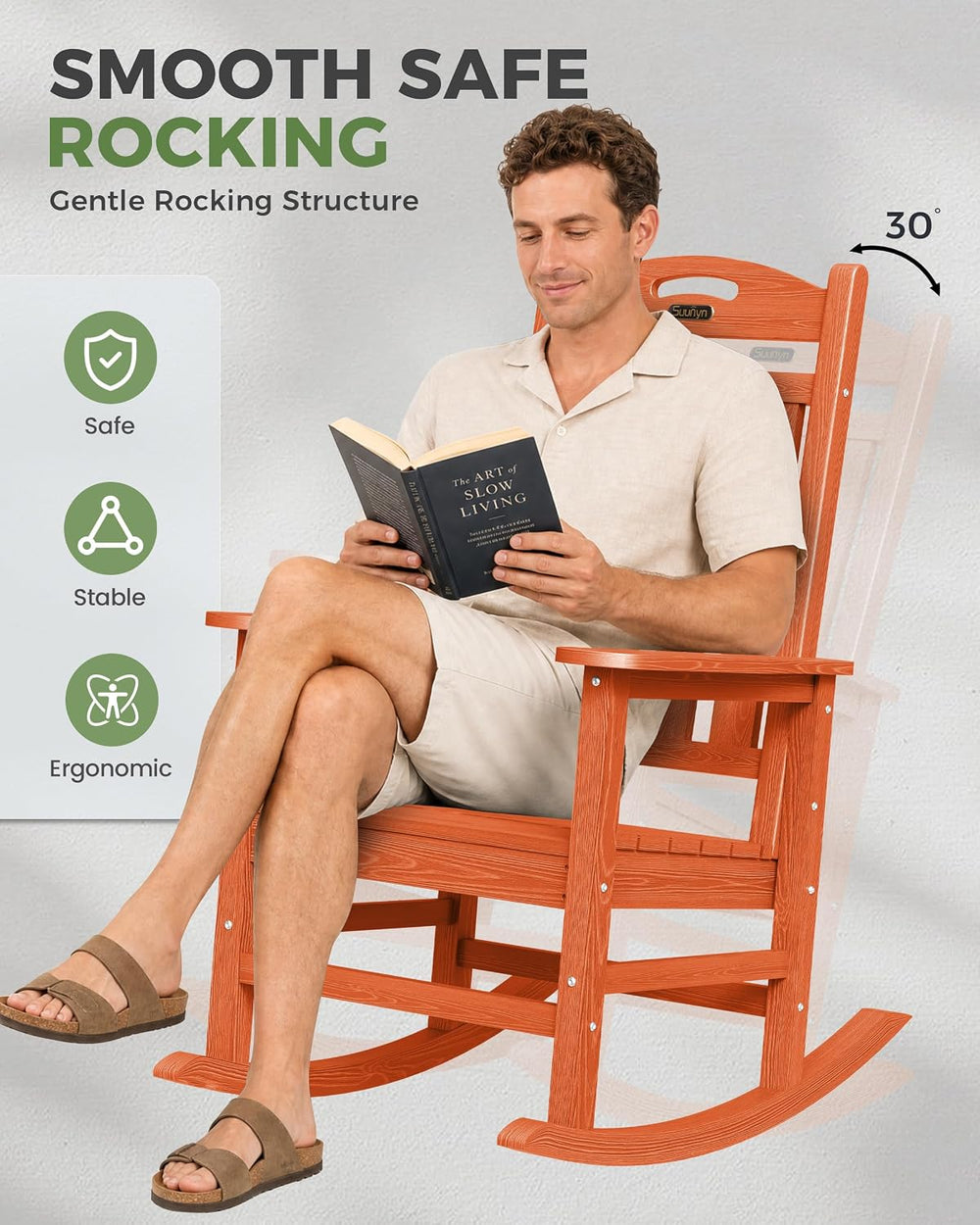 Oversized Outdoor Rocking Chair, High Back Porch Rocker Chair, HDPE All Weath...