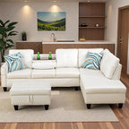 Sectional Couches for Living Room with Movable Chaise & Storage Ottoman - 97.5" Leather L Shaped Couches for Living Room Apartment, Home Modular Sectional Sofas with Cup Holder, White