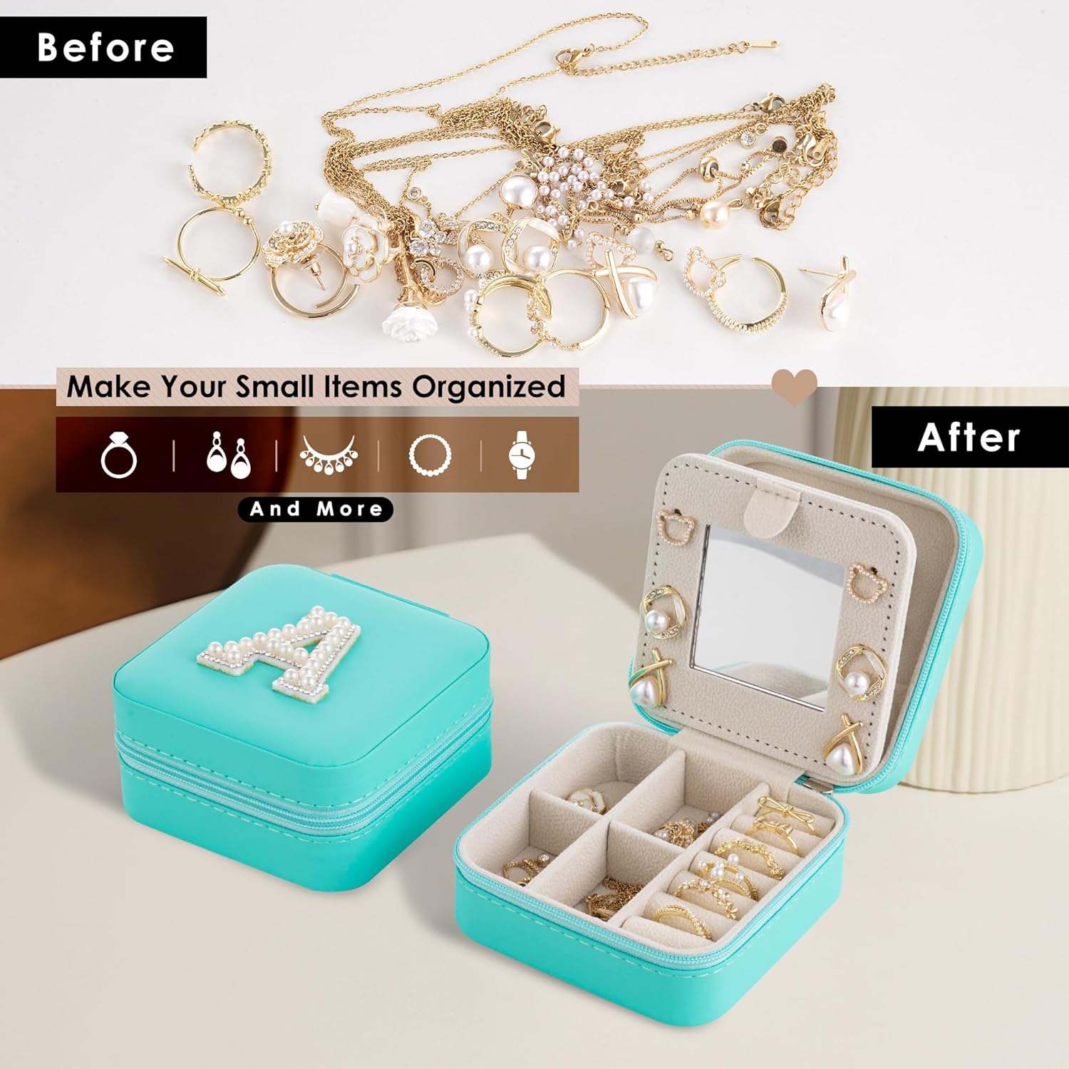 Birthday Gifts For Women - Initial Jewelry Box & Travel Case, Perfect for Wife, Girlfriend, or Graduation