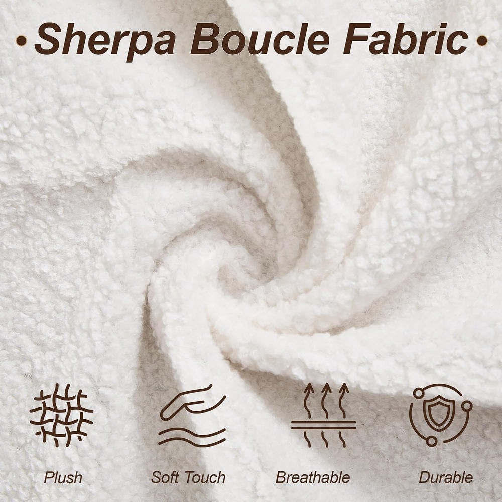 WUTUTUEE 28.7" Sherpa Boucle Ottoman with Solid Wood Legs, Modern Uphols...