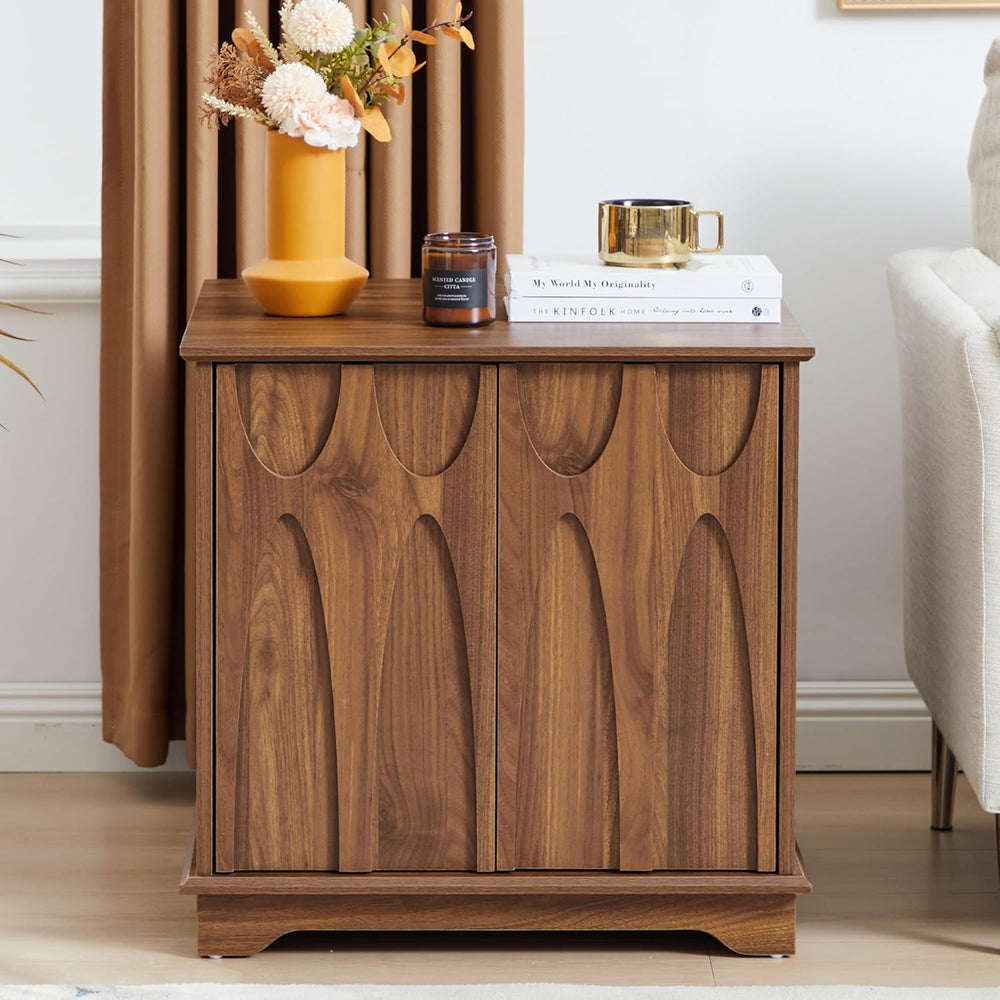 Bifins 24inch Large Square End Table with Storage,Mid Century Modern 2 Door S...