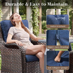 Luxury Outdoor Wicker Glider Rocker Chairs for 4 Person, Outdoor Furniture Sets with 2 Piece Wicker Swivel Rocker Chairs, Rattan Glider Rocker Chairs with Table for 2 Seats Brown/Blue