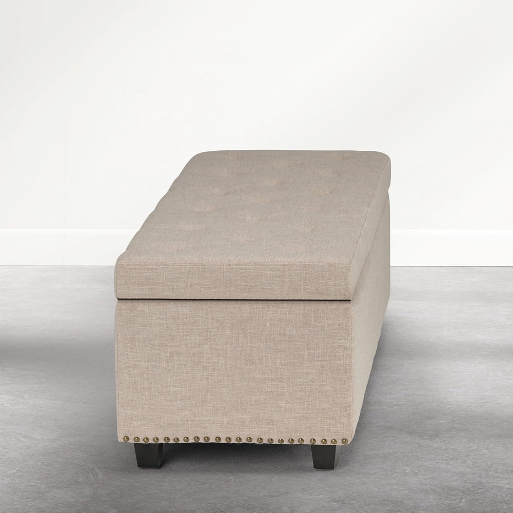 SIMPLIHOME Hamilton Storage Ottoman - 48 inch Wide Upholstered Linen Look Fab...