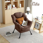 Tiita Lazy Chair, Modern Large Accent Lounge Armchair, Comfy Leisure Sofa Reading Chair with Footrest for Bedroom, Living Room, Dorm Rooms, Garden and Courtyard, Brown
