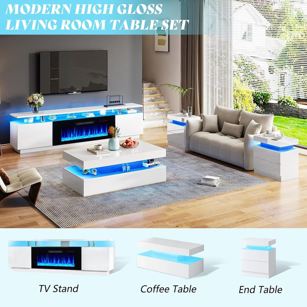 AMERLIFE 70" High-Gloss Fireplace TV Stand with 36" Electric Firepl...