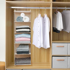 Large Hanging Sweater Organizer for Closet,Collapsible 6-Shelf Hanging Closet Shelves with Drawers, Washable (Beige -5 Shelf)