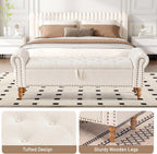 Furniliving 63” End of Bed Bench, Bedroom Bench with Button-Tufted, Large Upholstered Storage Ottoman Benches Entryway Bench with Storage Shoe Cabinet Bench, for Bedroom, Living Room, Linen, Beige