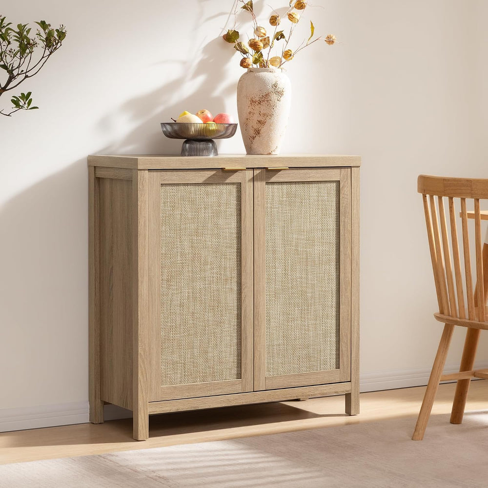 SICOTAS Sideboard Buffet Cabinet with Large Storage : Rattan Boho Credenza | ...