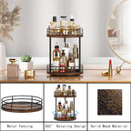 Bathroom Organizer Countertop,2 Tier Rotating Makeup Organizer Countertop for Vanity,Wooden Bathroom Counter Storage Shelf,Vanity Tray for Perfume,Skincare,Cosmetic