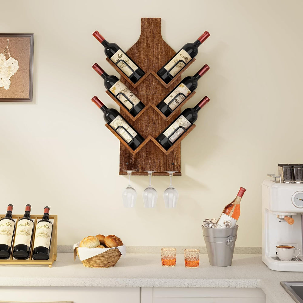 Hoctieon Wine Rack Wall Mounted, 6 Bottles Wood Wine Rack for Display and Sto...