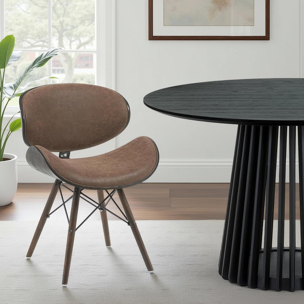Armen Living Cassie Mid-Century Dining Chair with Vintage Dark Brown Faux Leather and Espresso Oak Finish