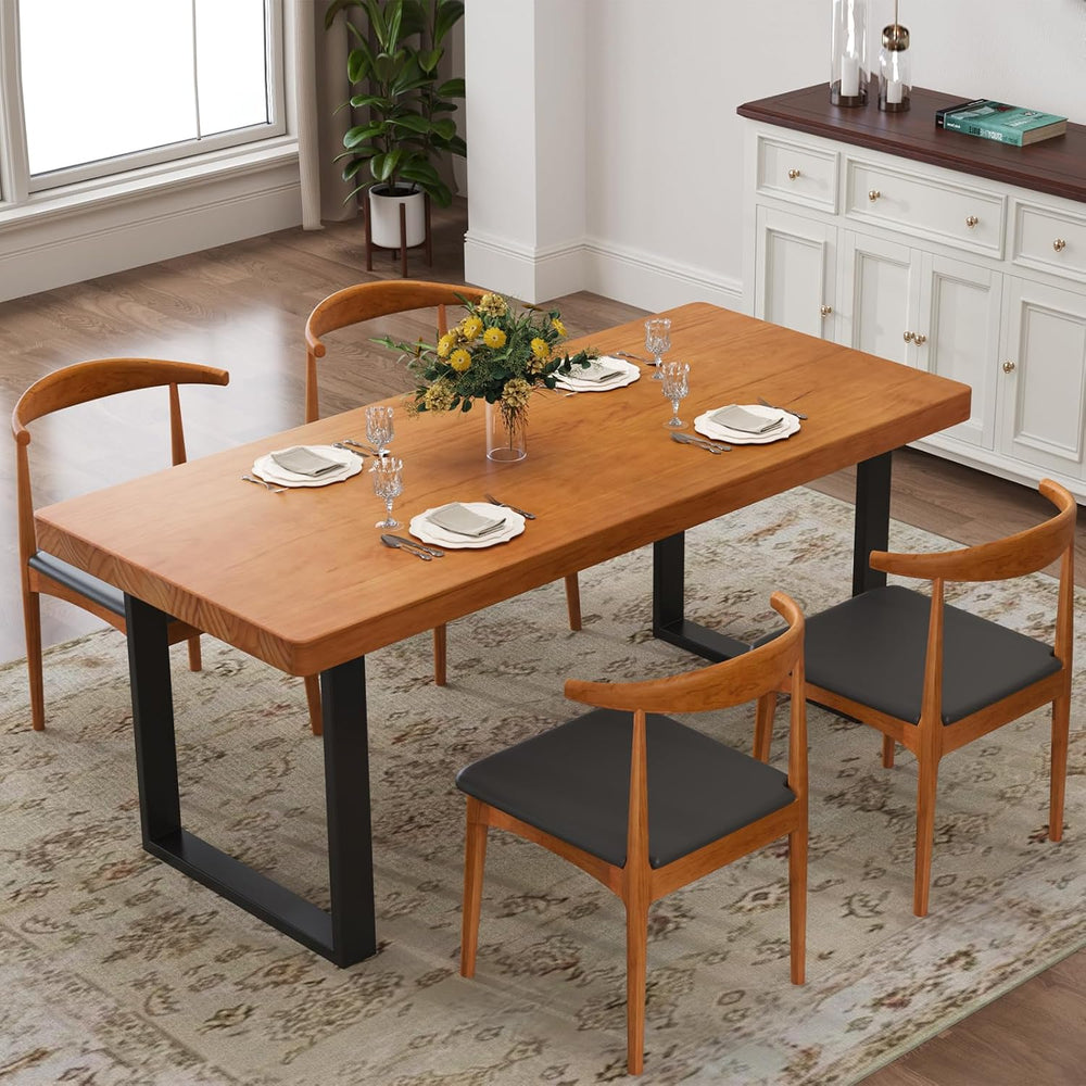 Stylish Modern Minimalist Solid Wood Dining Table with Sturdy Metal Base – Ea...