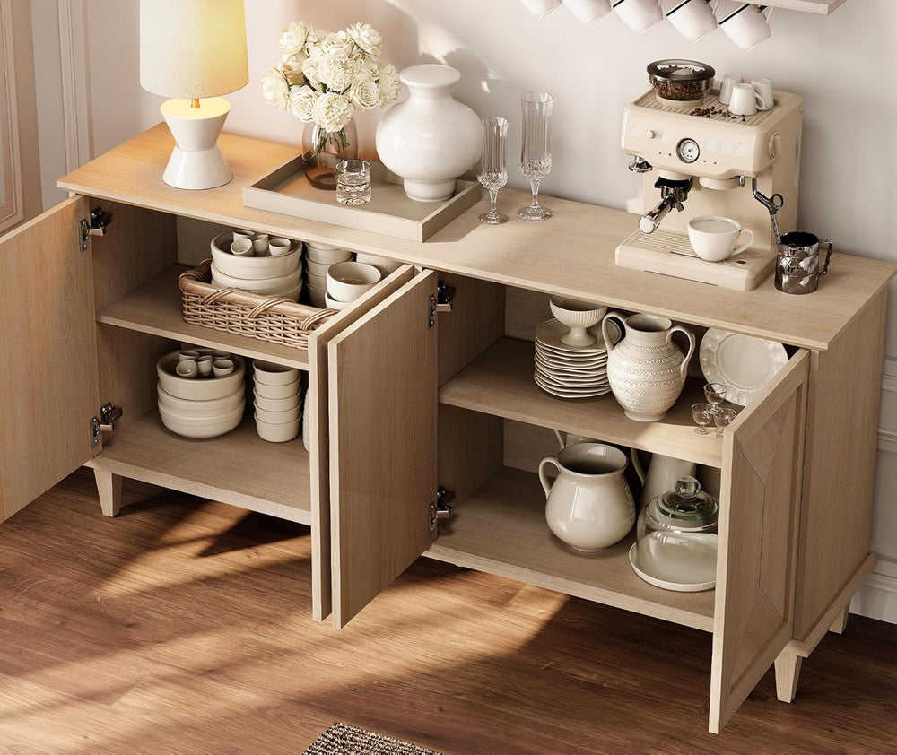 WAMPAT 65-inch Handcrafted Patchwork Decorative Buffet Cabinet with Pop-Up De...