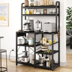 IDEALHOUSE Bakers Rack with Power Outlet, Coffee Bar with Wire Drawer, Industrial Microwave Stand, Kitchen Buffet Table with Large Storage, 6-Tier Kitchen Storage Rack with Hutch, Rustic Black