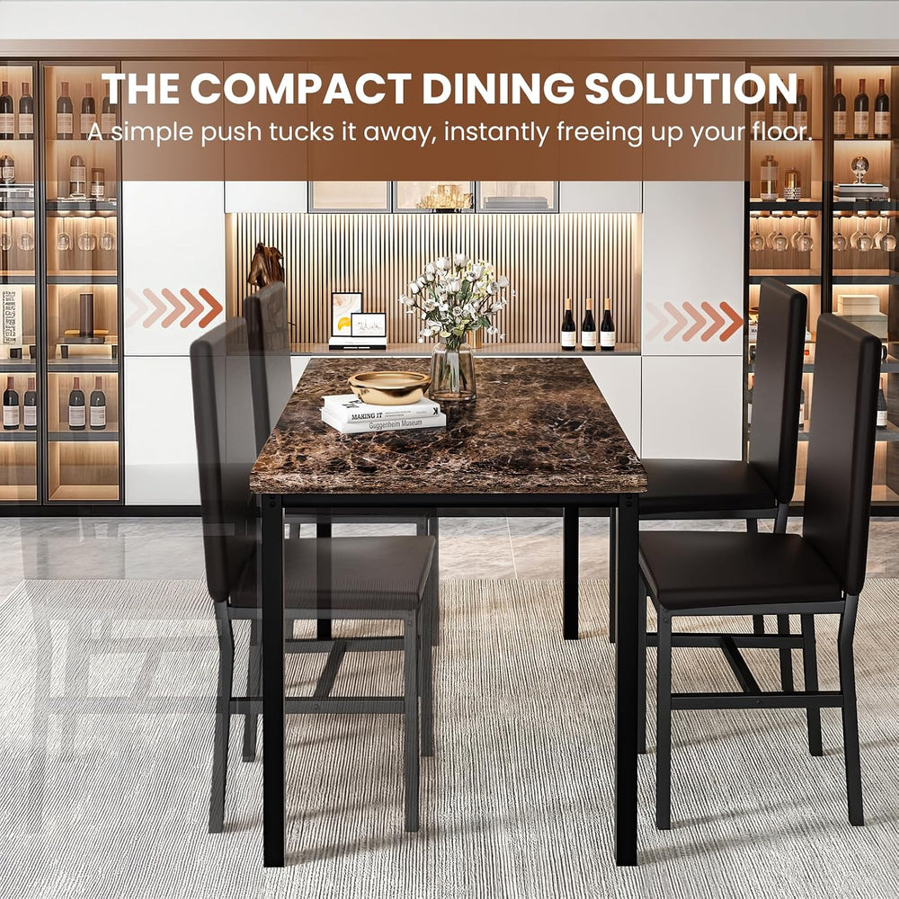 Recaceik 5-Piece Dining Table Set for 4, Faux Marble Kitchen Table Chairs Set...