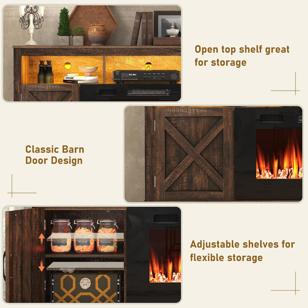 jiteentarou Farmhouse Fireplace TV Stand for 70/75/80 Inch TV, 32”Tall Entert...