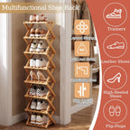 Bamboo Shoe Rack, Portable Folding Storage Rack, No Installation | Eight Layers Of Primary Colors, Free Standing Design, Ideal For Entryway, Closet, Dorm, Small Spaces