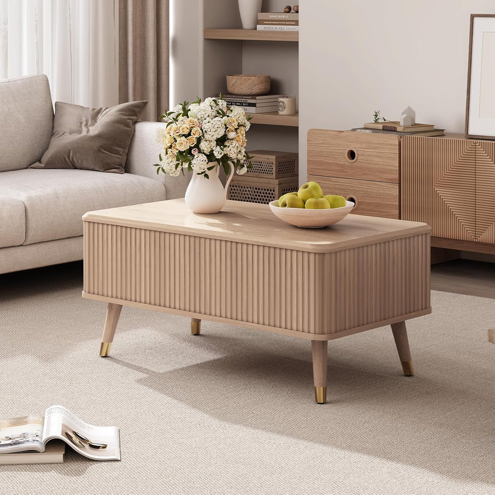 Lift Top Coffee Table with Storage, Mid Century Modern Coffee Table with Soli...
