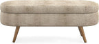 Oval Storage Bench 43.5" Linen Fabric Upholstered Entryway Bench with Solid Wood Legs Ottoman Bench Indoor Bench for Living Room/Bedroom/End of Bed/Entryway (Brown)