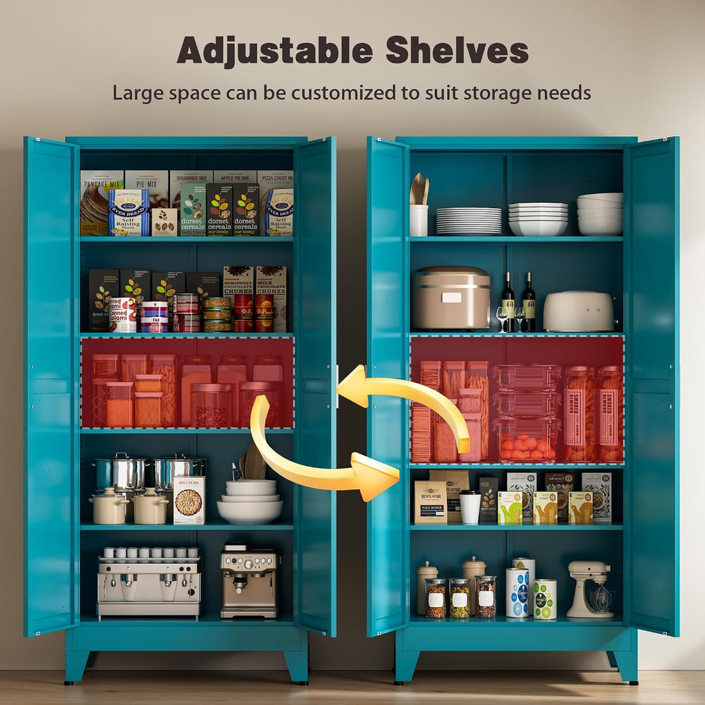 71” Tall Metal Kitchen Pantry Cabinet, Kitchen Storage Cabinets, Steel Cupboa...