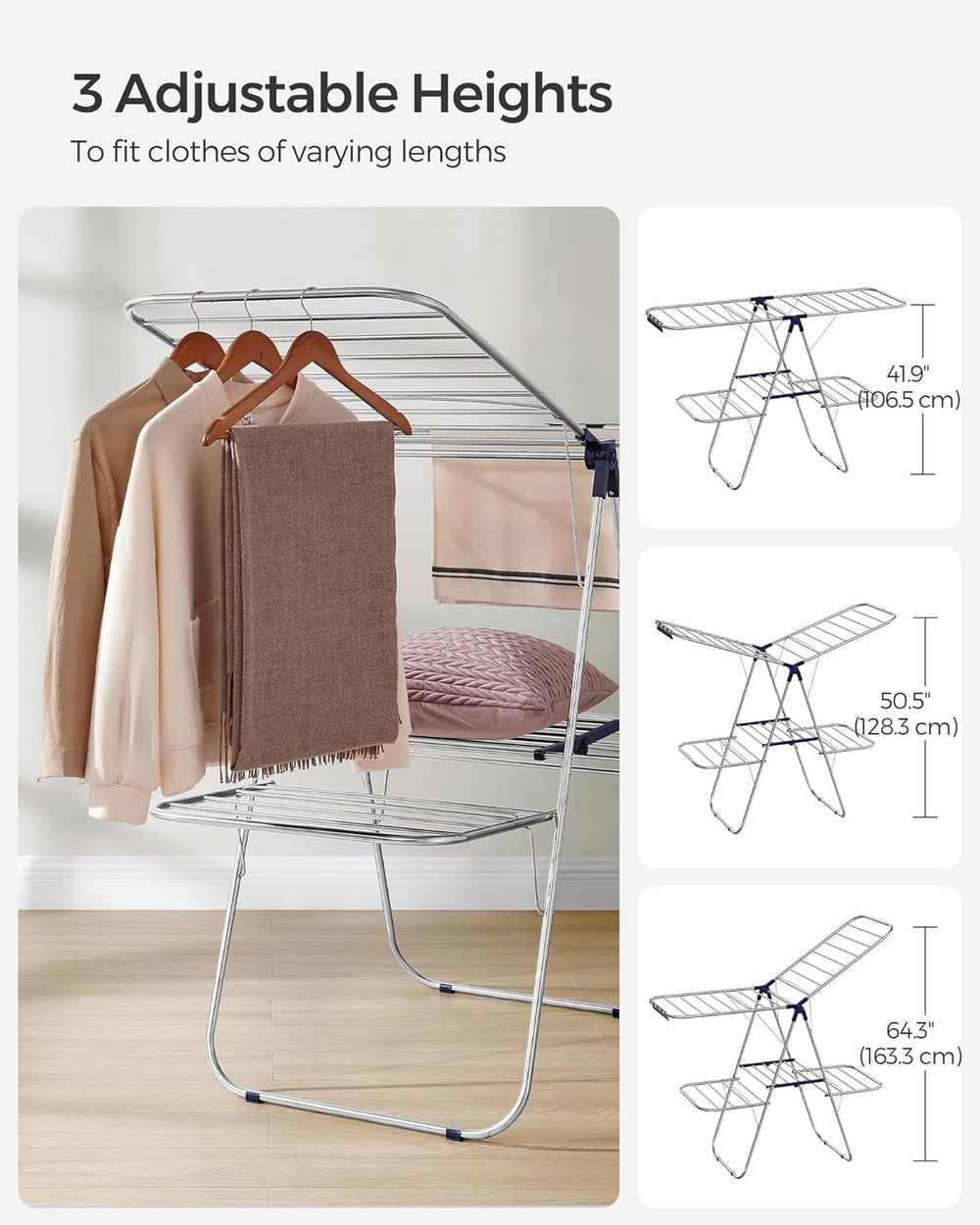 SONGMICS Clothes Drying Rack, Foldable 2-Level Laundry Drying Rack, Free-Stan...