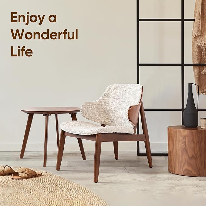 2-Piece Dining Table Set, Mid Century Modern Solid Wood, Round Side Table Set with Upholstered Chair, Easy Assembly for Home, Office and Living Room, Walnut