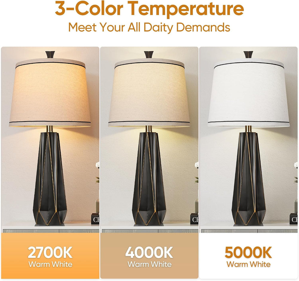 27" Black Gold Rim Resin Table Lamp, Modern Desk Lamps, 3 Color Temperature