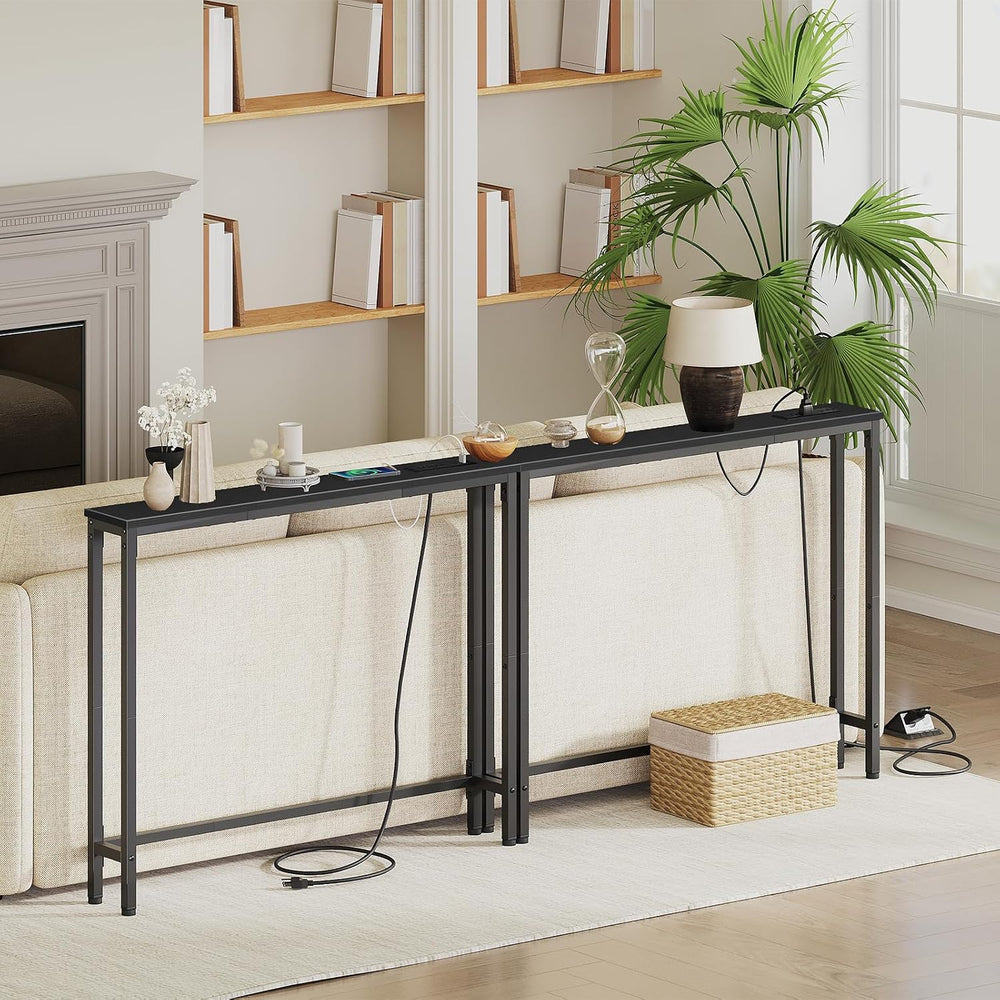 HOOBRO 39.4 Inch Narrow Console Table with Power Outlets, 5.9 Inch Sofa Table...
