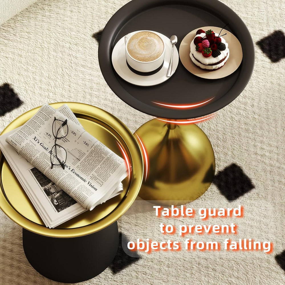 Benkyo Black and Gold Nesting Tables Pedestal Coffee Table Set of 2 Round Sid...