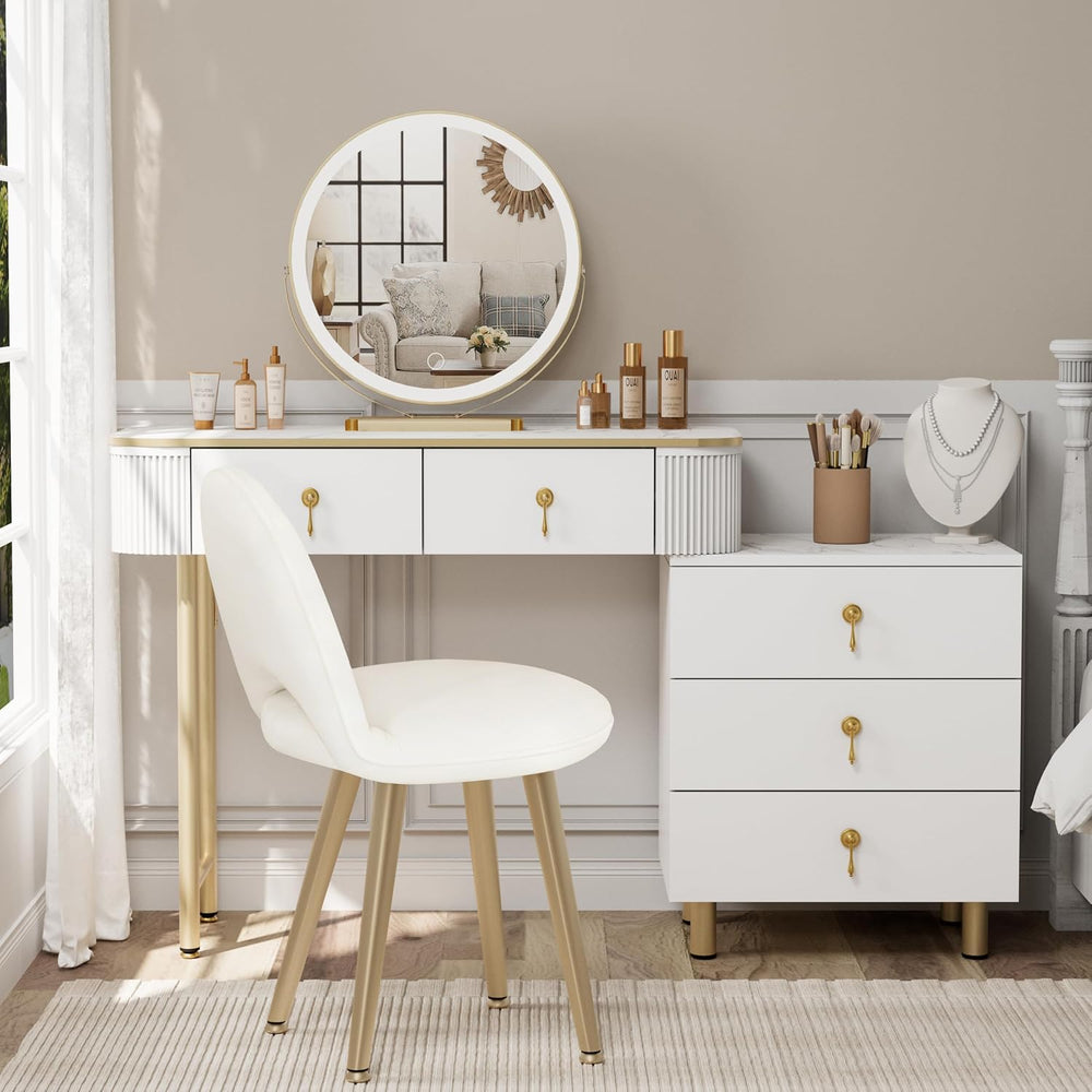 Royal Windsor Vanity Desk with LED Mirror & Chair, Flexible for Bedroom |...