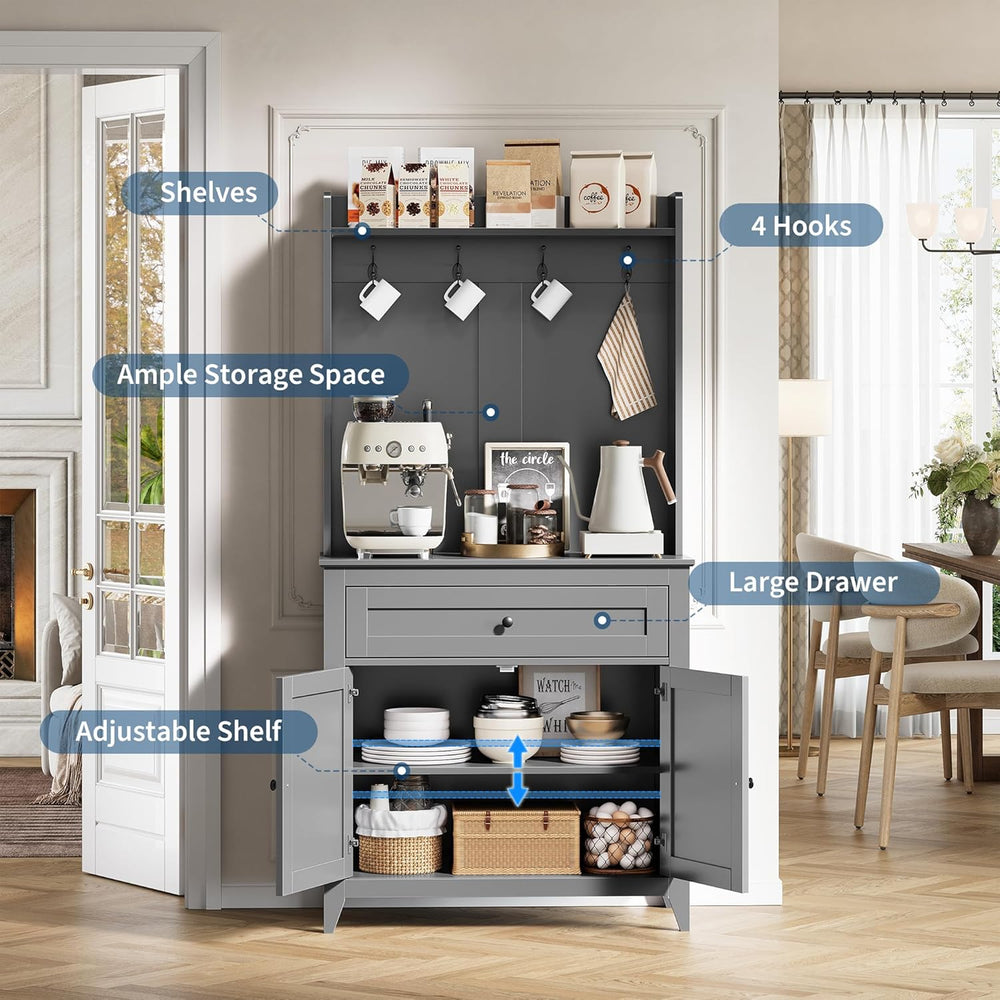 GarveeHome 63'' Pantry Cabinet with 4 Hooks, Kitchen Storage Cabinet ...