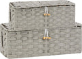 Temary Cable Management Box with Lids, 2-Pack Handmade Cable Organizer Boxes for Home, Office to Hide Cords and Power Strip, Cord Cover Floor Hider Set Woven Rattan Cable Organizer Box (Grey)