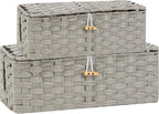 Temary Cable Management Box with Lids, 2-Pack Handmade Cable Organizer Boxes for Home, Office to Hide Cords and Power Strip, Cord Cover Floor Hider Set Woven Rattan Cable Organizer Box (Grey)