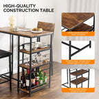 VINGLI Dining Table Set for 2, Kitchen Breakfast Counter Height Small 3 Piece Bar Table and Chairs Set with Storage, Brown