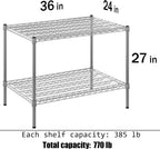 24" Deep x 36" Wide x 27" Height Wire Shelving Kit | 2-Tier | NSF Commercial Storage Rack Unit