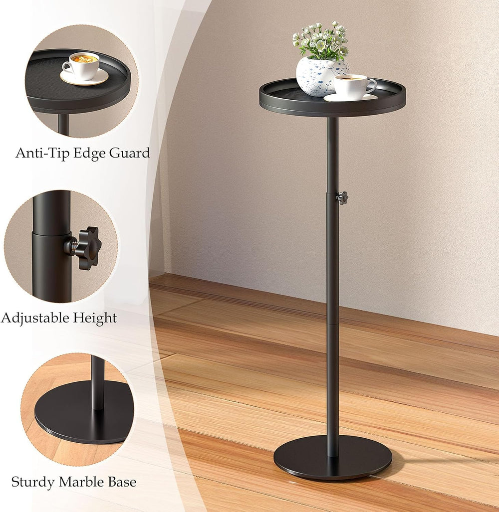 Round Side Table, Small Drink Table for Small Spaces, Black | Adjustable Heig...