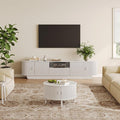 Coffee Table and TV Stand Set of 2, Round Center Table with Storage, Fluted Coffee Table with 360° Sliding Doors, 86.6" Entertainment Center for Bedroom, Living Room, White