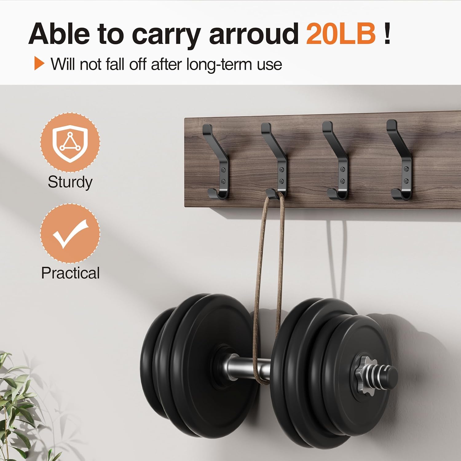 Coat Hooks Wall Mount for Hanging: 20LB Sturdy Hanger for Backpack, Towel, Bag, for Closet, Bathroom, Door, Mushroom, Stainless Black 6 Pack, 3.75"