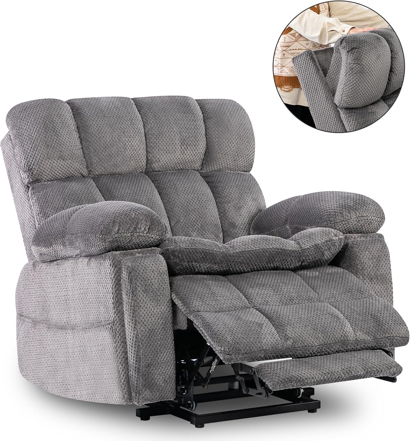 Dual Motor Power Lift Chair 26" Extra Wide Recliner Chair for Elderly with Headrest, Flip Arm Storage,Massage & Heat,Oversized Lay Flat Recliner with Cupholders,USB Ports,Type C,Zero Gravity