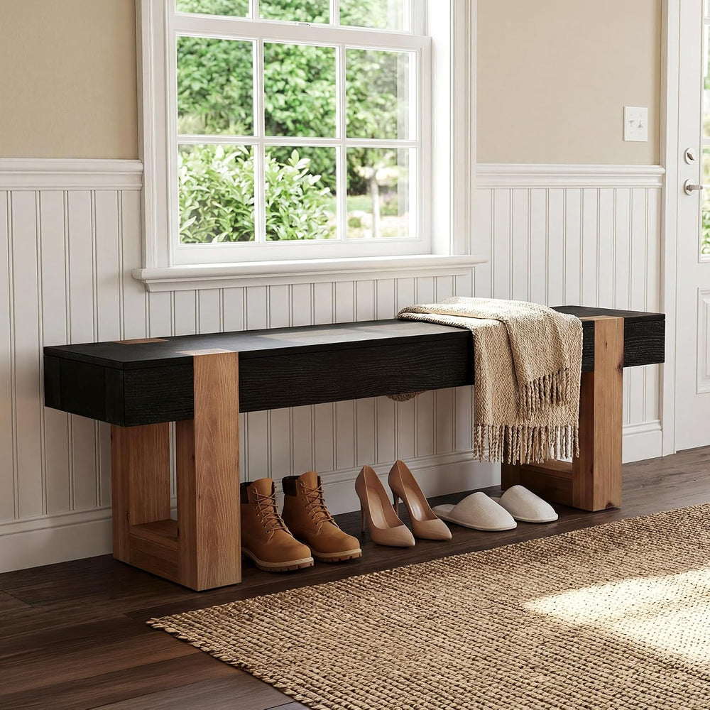 55" Solid Wood Dining Bench, Farmhouse Wooden Entryway Bench, End of Bed...