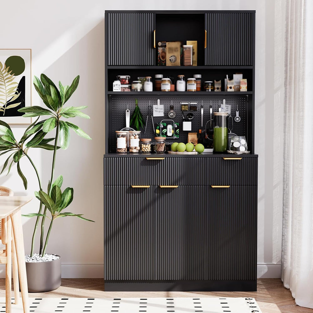 73" Tall Modern Kitchen Pantry Cabinet, Kitchen Hutch Bar Cabinet with C...