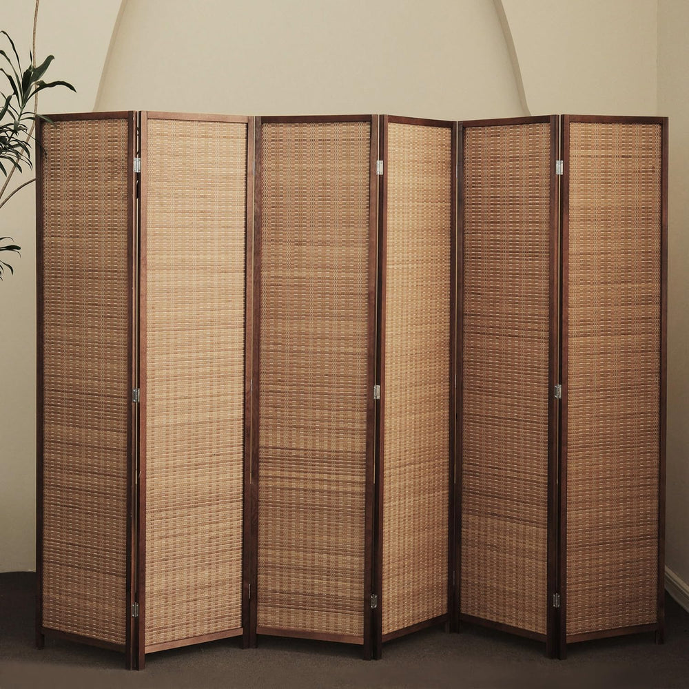 Furnnylane 6 Panel Bamboo Room Divider - 5.6 ft Tall Folding Privacy Screen f...