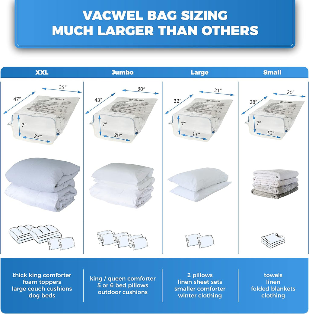 12-Pack Variety - Vacuum Storage Bags for Clothes, Packing & Storage - Strong Vacuum Space Bags for Comforter, Quilt & Mattress Topper Compression - Premium Sealing Solutions in XXL, Jumbo, L, M Sizes