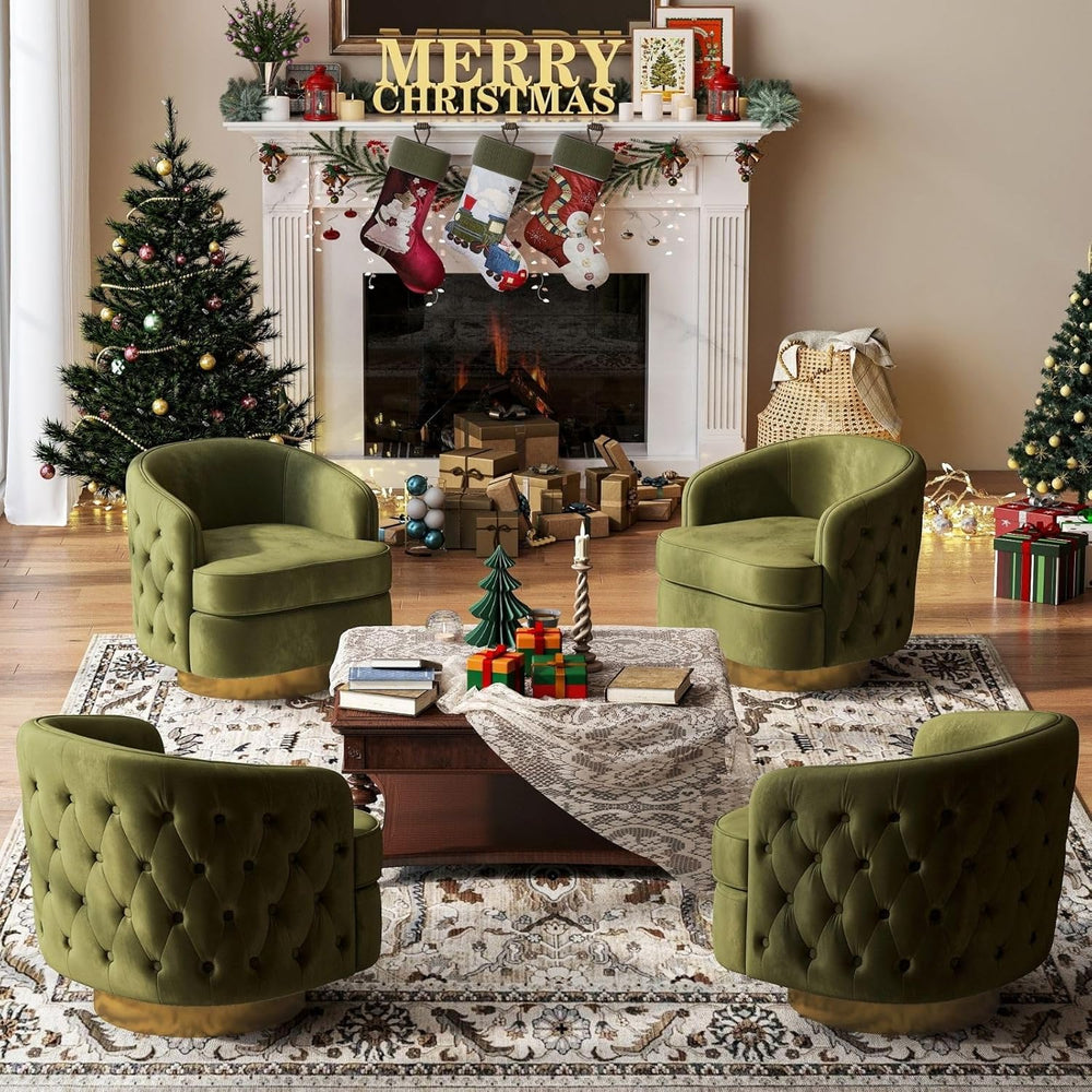 Hyfirm Modern Accent Chair, Swivel Barrel Armchair for Living Room, Button Tu...